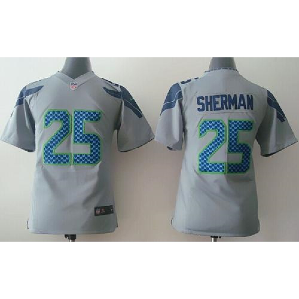 Seahawks #25 Richard Sherman Grey Alternate Youth Stitched NFL Elite Jersey