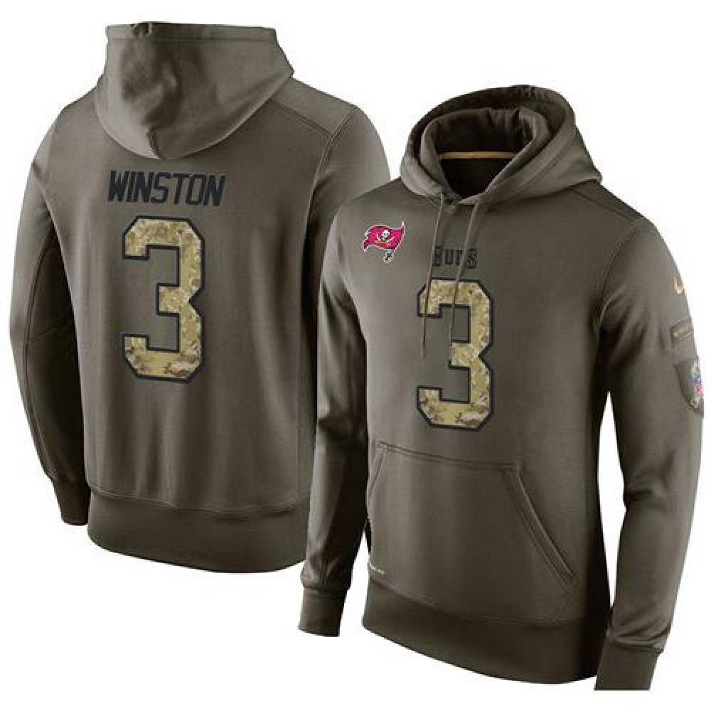 NFL Men'sTampa Bay Buccaneers #3 Jameis Winston Stitched Green Olive Salute To Service KO Performance Hoodie