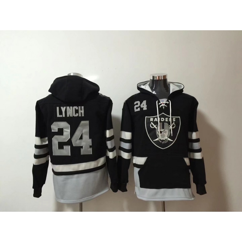 Men's Oakland Raiders #24 Marshawn Lynch Black All Stitched NFL Hoodie Sweatshirt