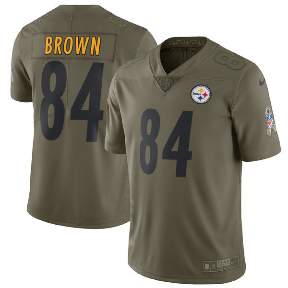 Men'sPittsburgh Steelers #84 Antonio Brown Olive Salute To Service Limited Stitched NFL Jersey