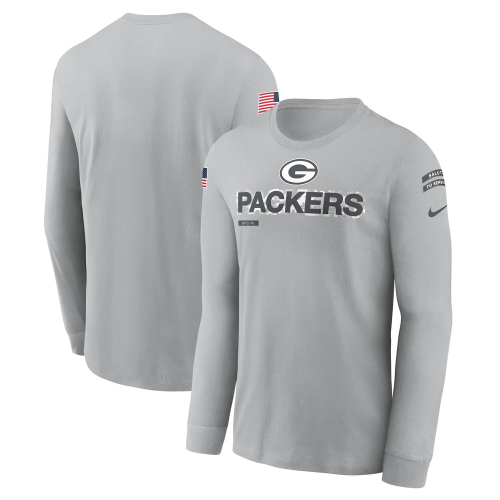 Men's Green Bay PackersGray 2024 Salute To Service Long Sleeve T-Shirt