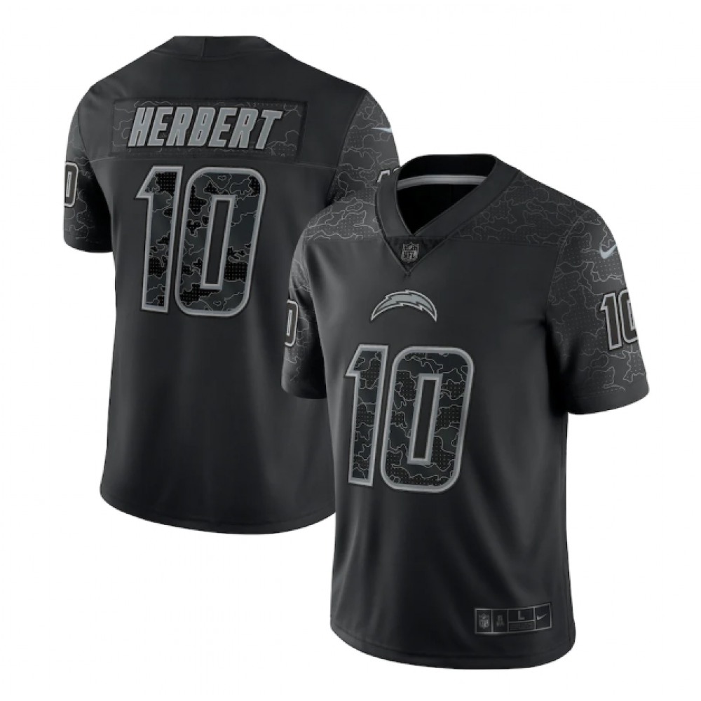 Men's Los Angeles Chargers #10 Justin Herbert Black Reflective Limited Stitched Football Jersey