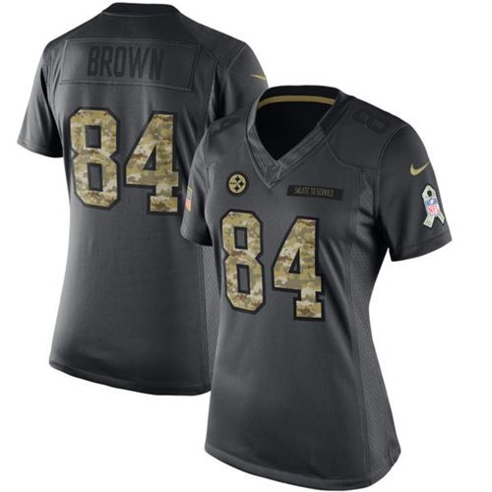 Steelers #84 Antonio Brown Black Women's Stitched NFL Limited 2016 Salute to Service Jersey