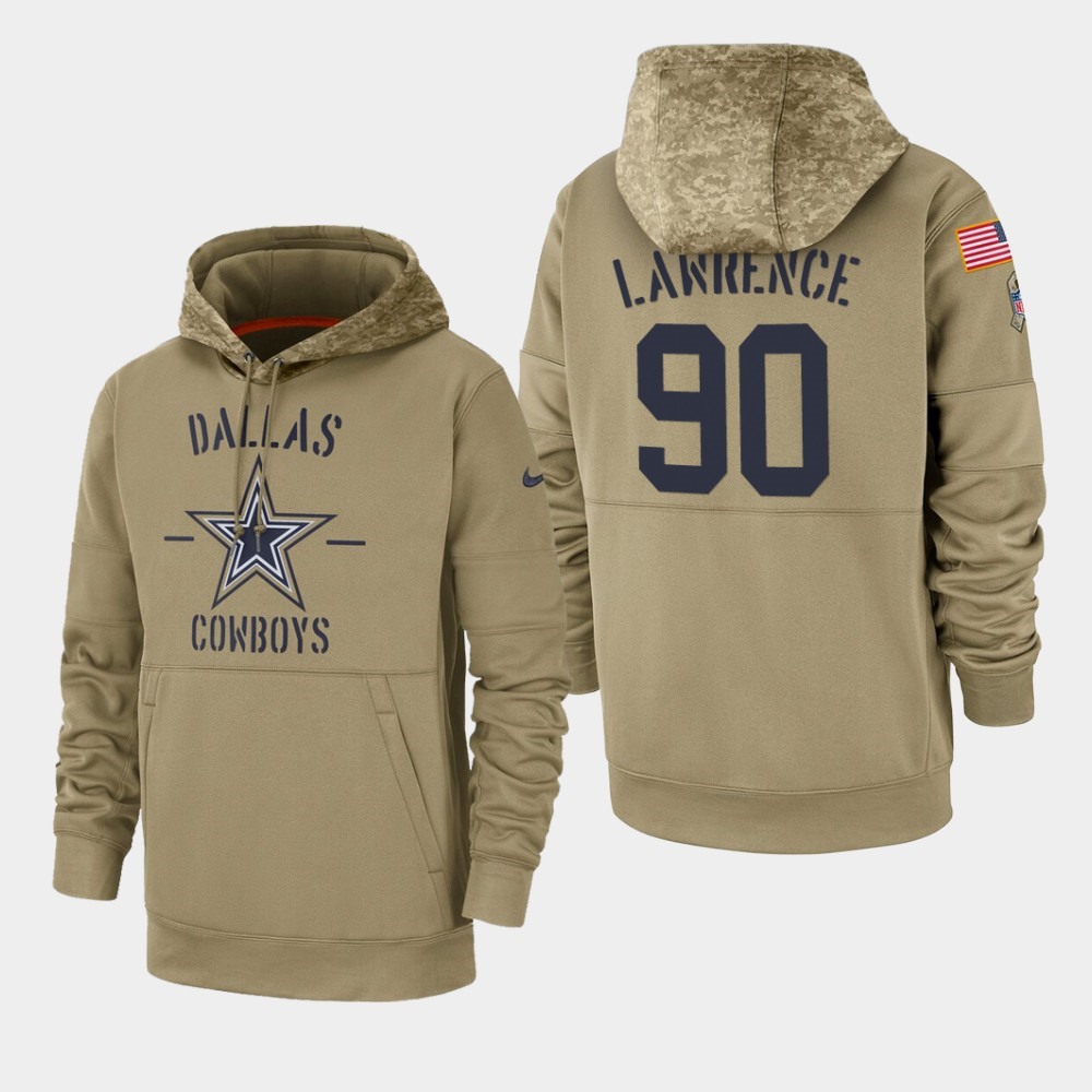 Men's Dallas Cowboys#90 Demarcus Lawrence Tan 2019 Salute to Service Sideline Therma Pullover Hoodie