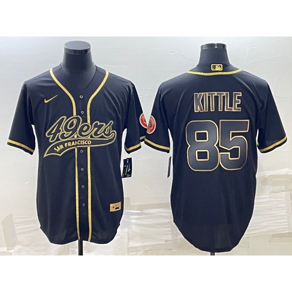 Men's San Francisco 49ers #85 George Kittle Black Gold With Patch Cool Base Stitched Baseball Jersey