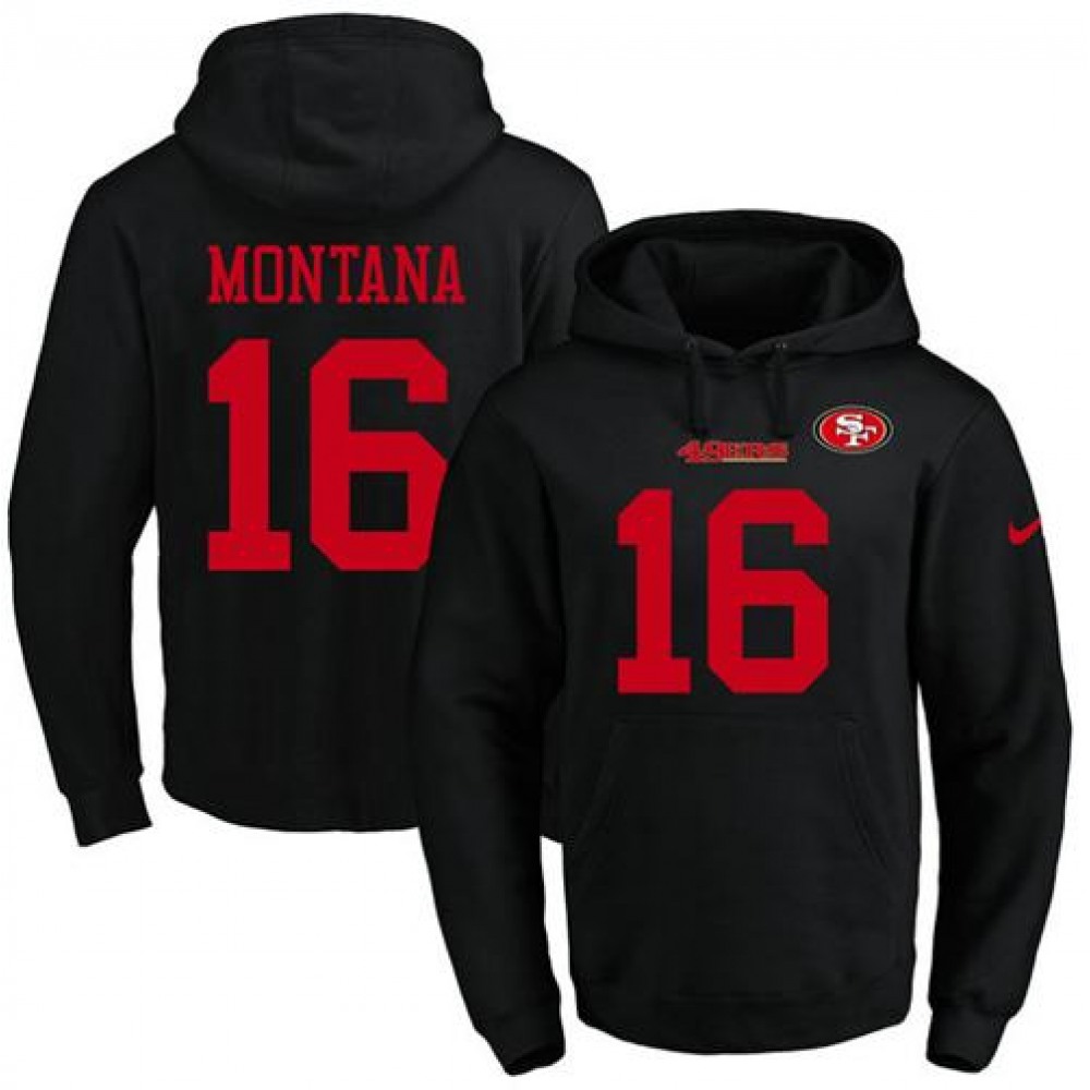 49ers #16 Joe Montana Black Name & Number Pullover NFL Hoodie