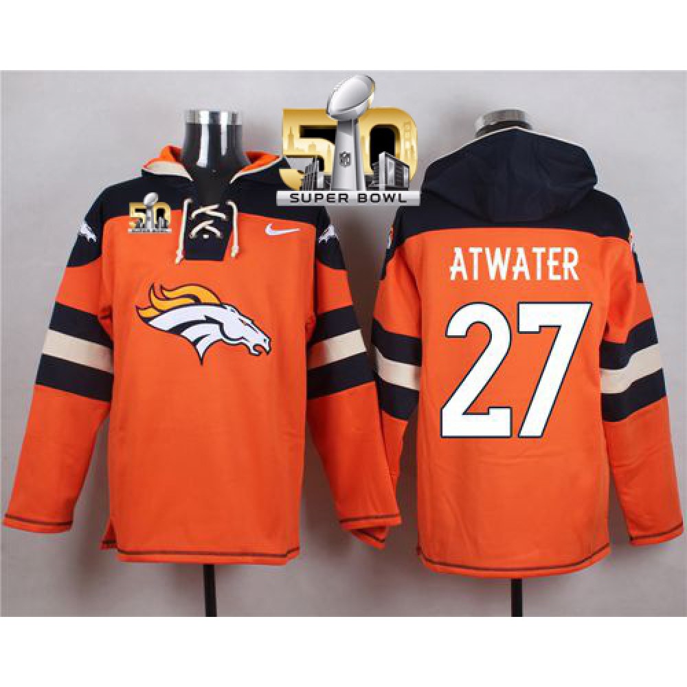 Broncos #27 Steve Atwater Orange Super Bowl 50 Player Pullover NFL Hoodie