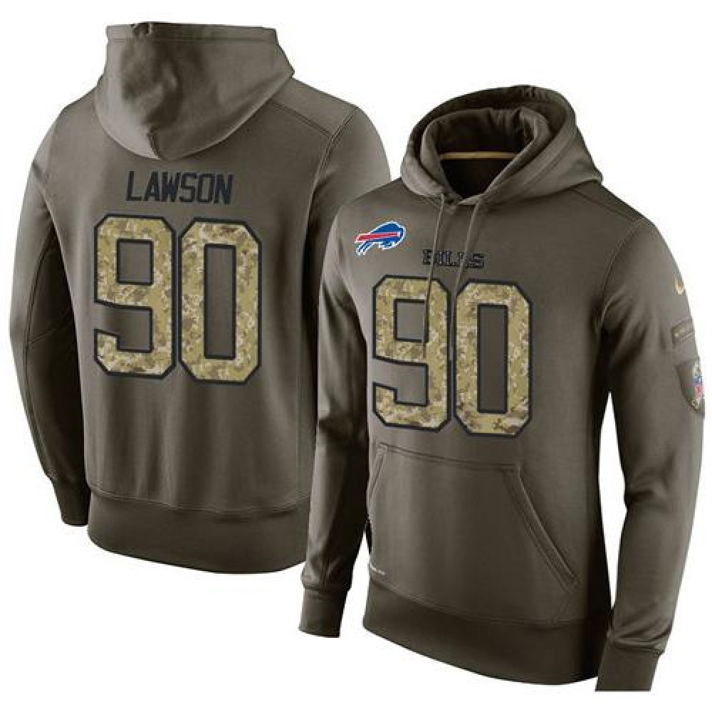 NFL Men'sBuffalo Bills #90 Shaq Lawson Stitched Green Olive Salute To Service KO Performance Hoodie