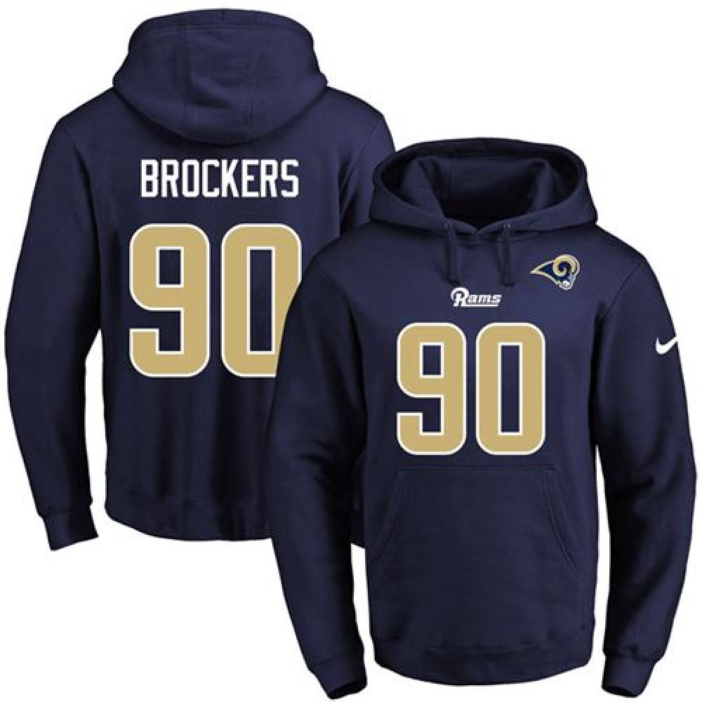 Rams #90 Michael Brockers Navy Blue Name & Number Pullover NFL Hoodie