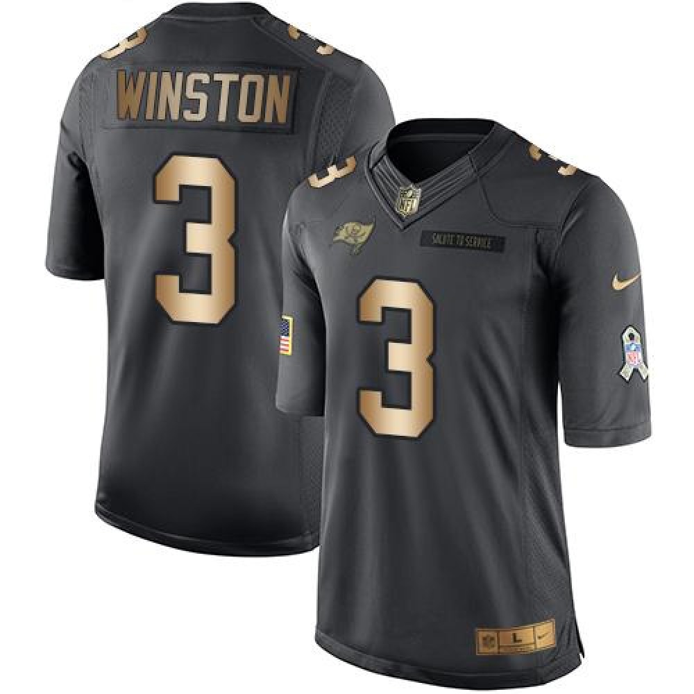 Buccaneers #3 Jameis Winston Black Men's Stitched NFL Limited Gold Salute To Service Jersey