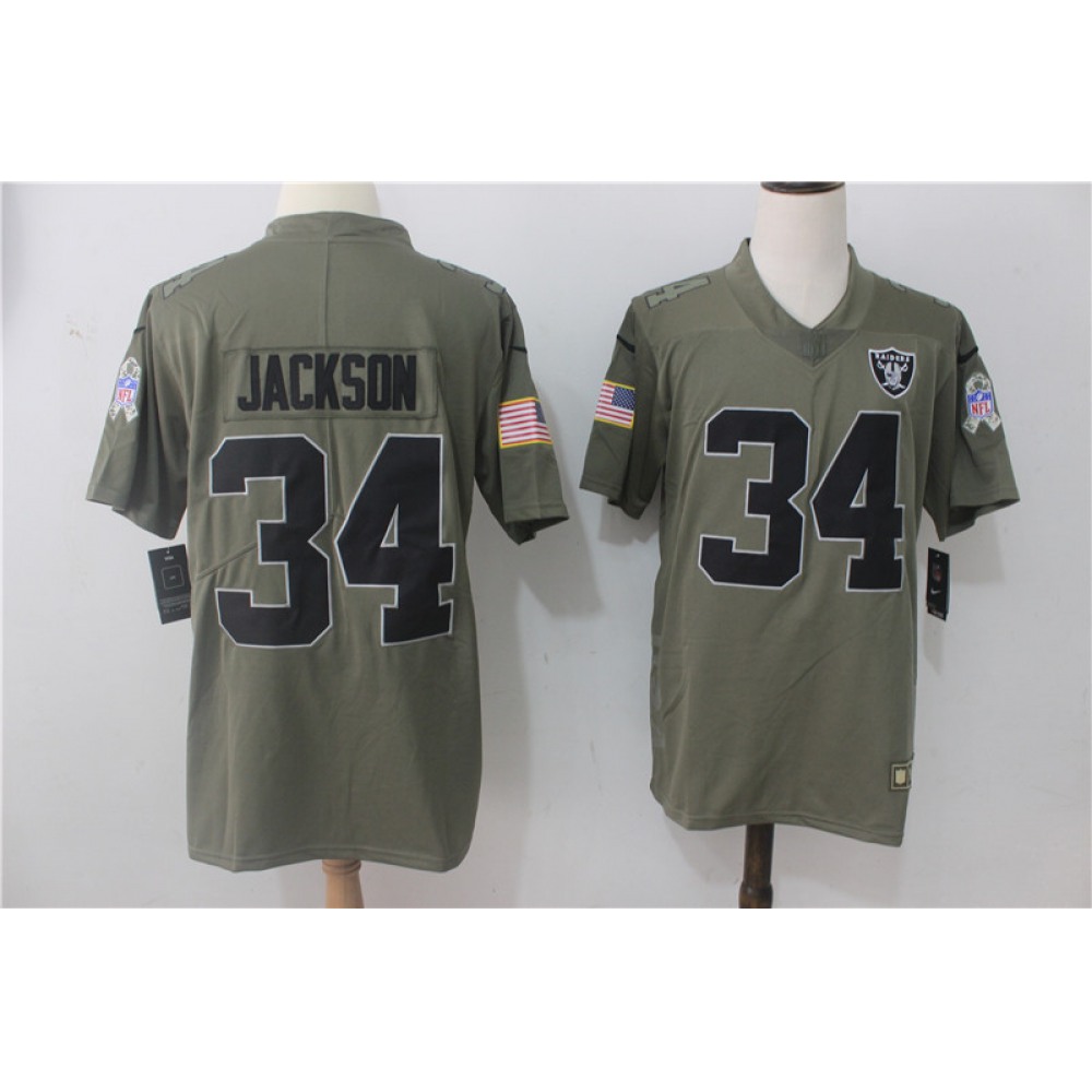Men'sOakland Raiders #34 Bo Jackson Olive Salute To Service Limited Stitched NFL Jersey