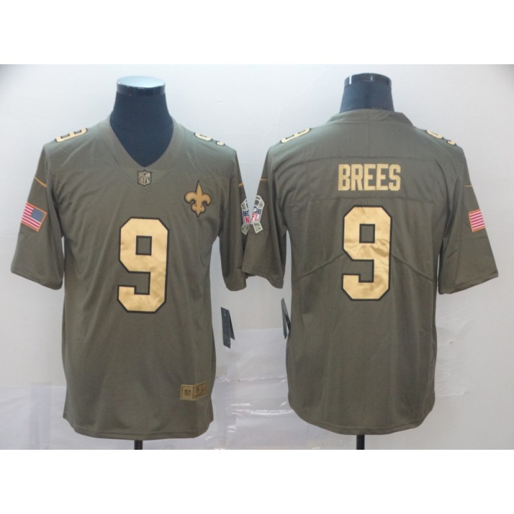 Men's New Orleans Saints #9 Drew Brees Camo Salute To ServiceStitched NFL Gold Jersey