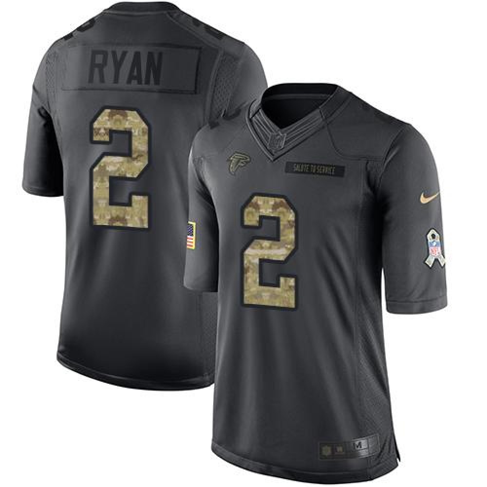 Falcons #2 Matt Ryan Black Men's Stitched NFL Limited 2016 Salute To Service Jersey