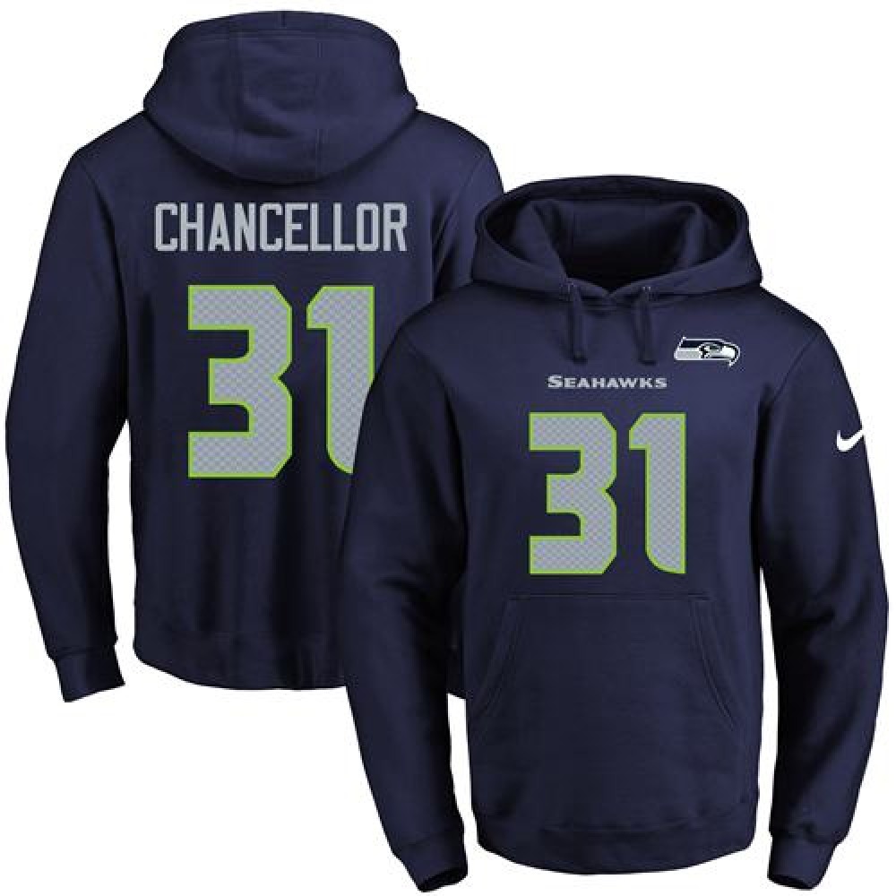 Seahawks #31 Kam Chancellor Navy Blue Name & Number Pullover NFL Hoodie