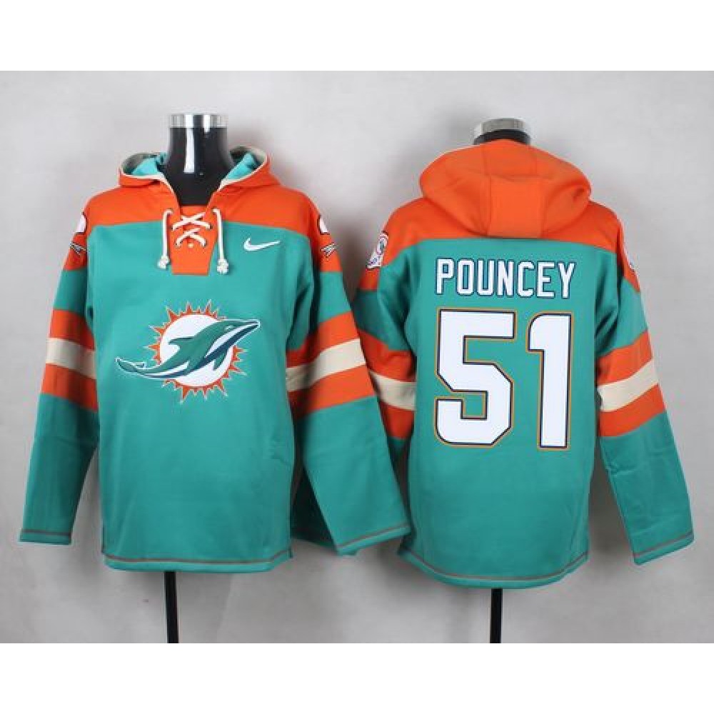 Dolphins #51 Mike Pouncey Aqua Green Player Pullover NFL Hoodie