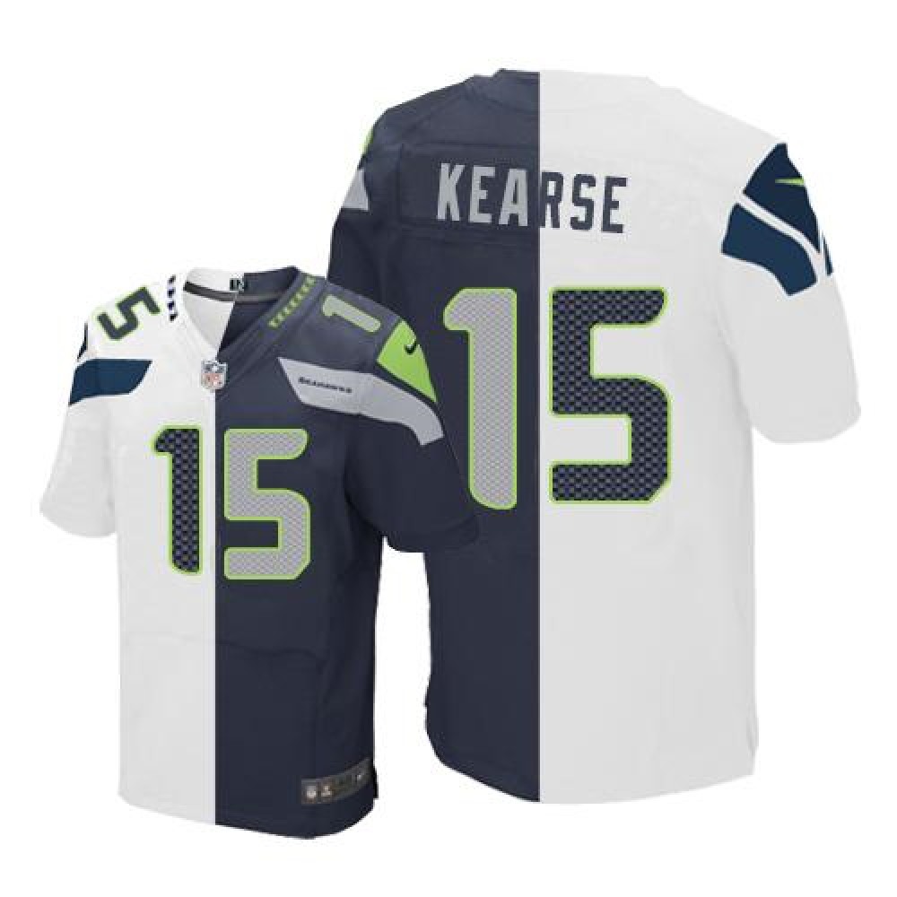 Seahawks #15 Jermaine Kearse White/Steel Blue Men's Stitched NFL Elite Split Jersey