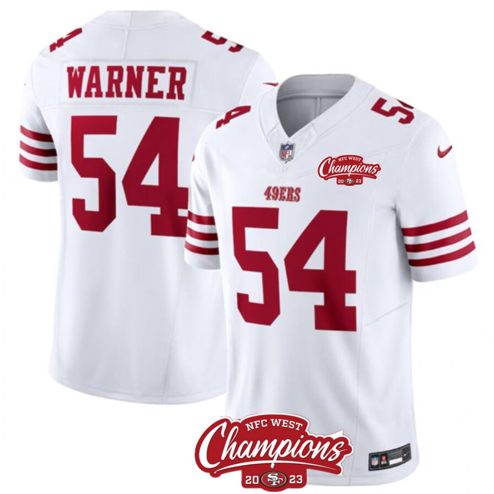 Men's San Francisco 49ers #54 Fred Warner White 2023 F.U.S.E. NFC West Champions Patch Stitched Football Jersey
