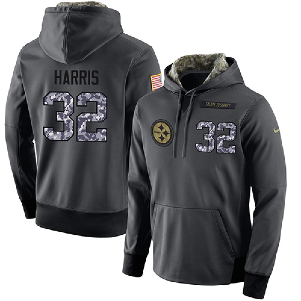 NFL Men'sPittsburgh Steelers #32 Franco Harris Stitched Black Anthracite Salute to Service Player Performance Hoodie