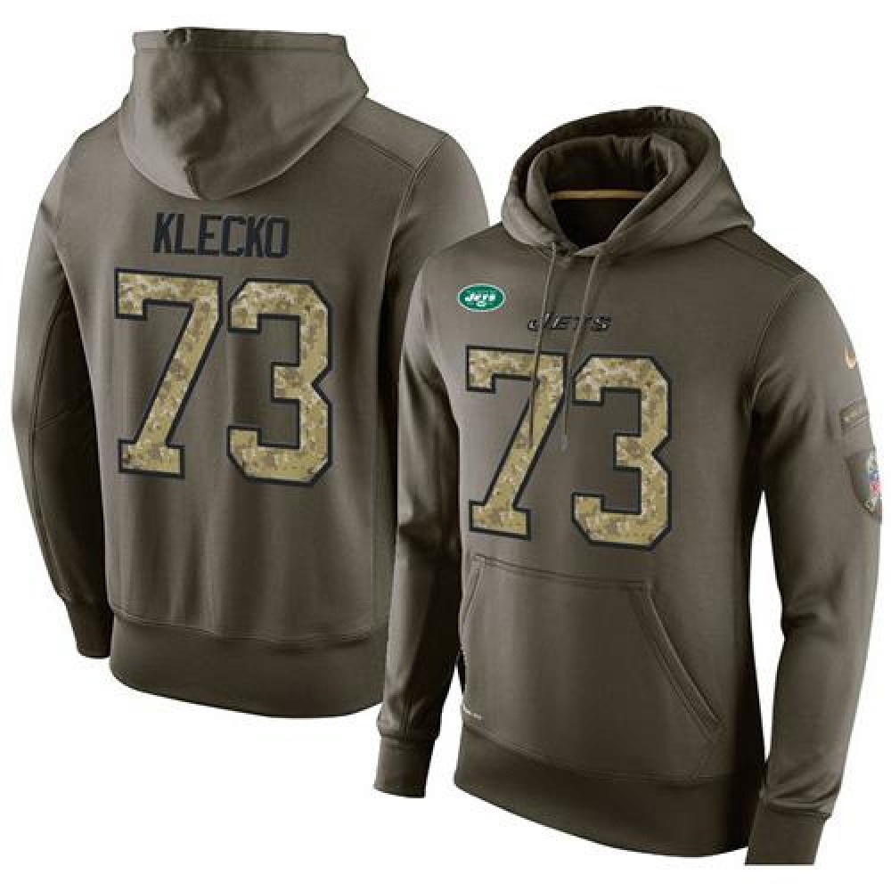 NFL Men'sNew York Jets #73 Joe Klecko Stitched Green Olive Salute To Service KO Performance Hoodie