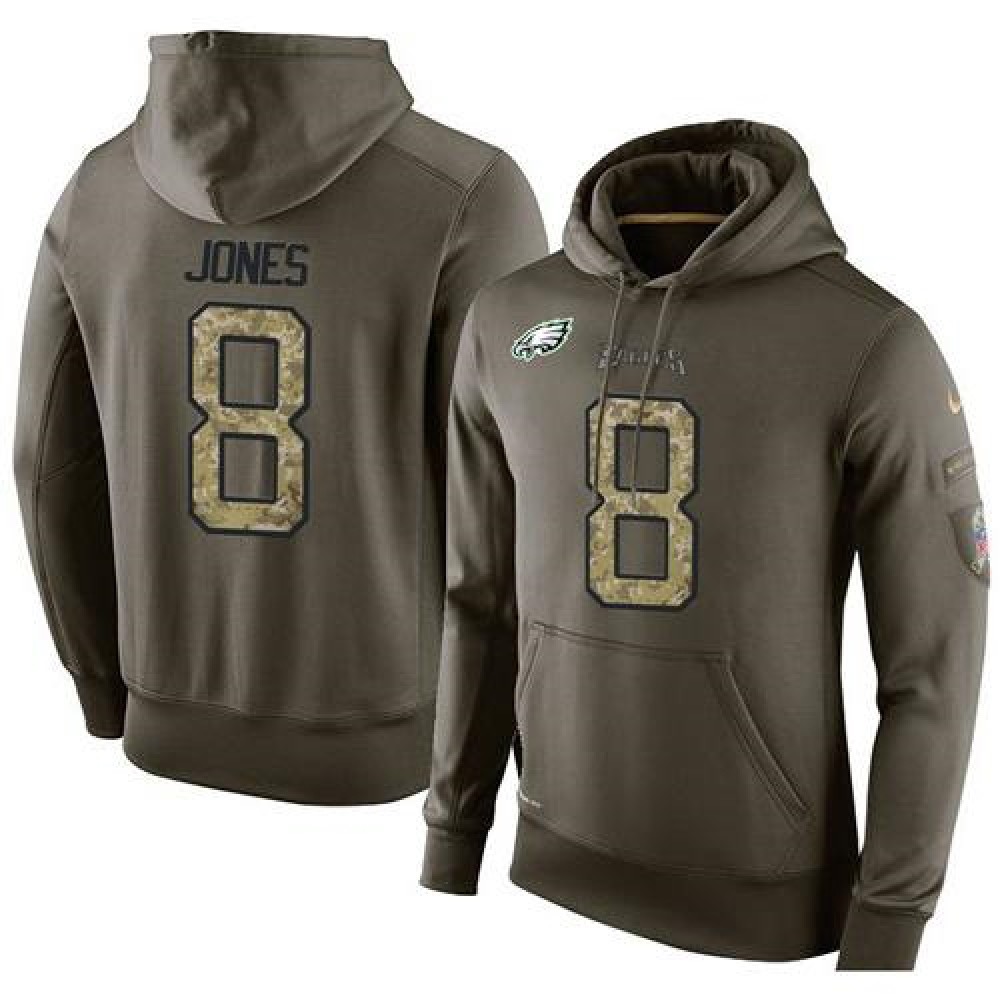 NFL Men'sPhiladelphia Eagles #8 Donnie Jones Stitched Green Olive Salute To Service KO Performance Hoodie