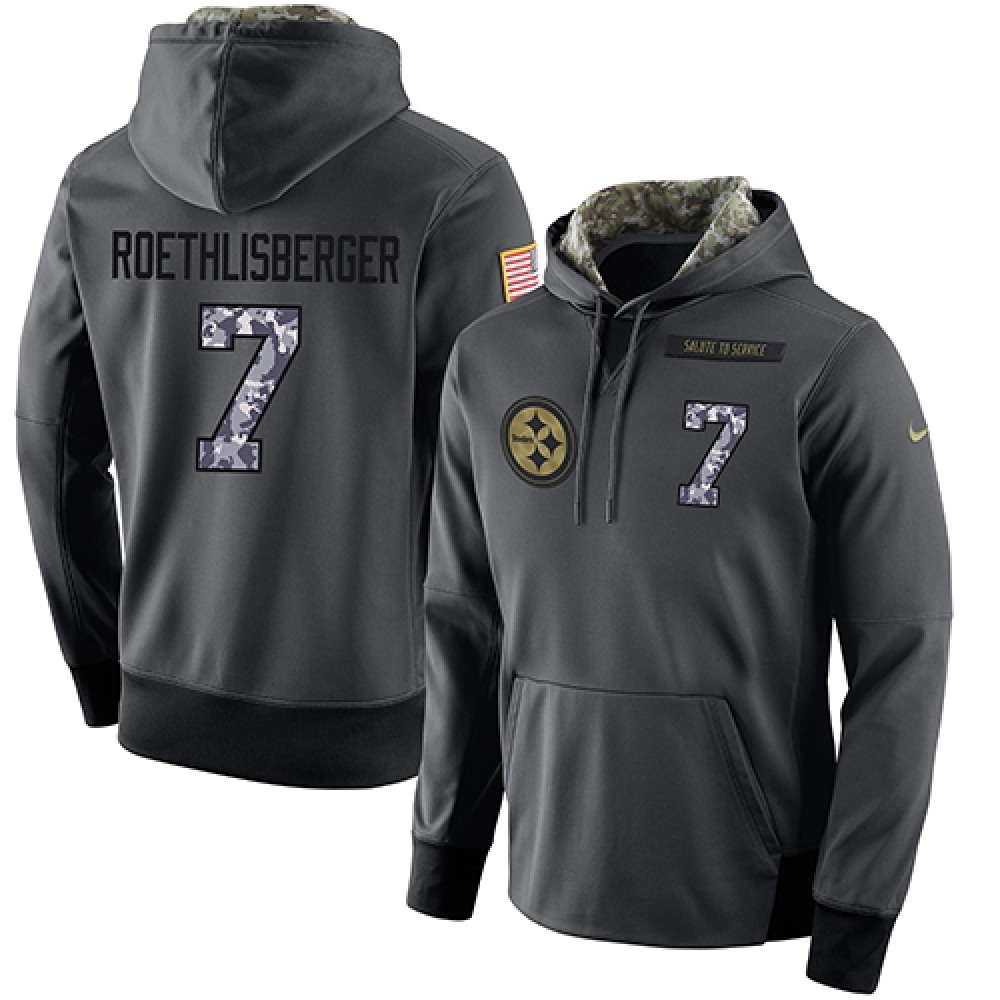 NFL Men'sPittsburgh Steelers #7 Ben Roethlisberger Stitched Black Anthracite Salute to Service Player Performance Hoodie
