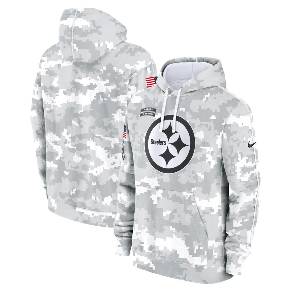 Youth Pittsburgh SteelersWhite/Gray 2024 Salute To Service Pullover Hoodie