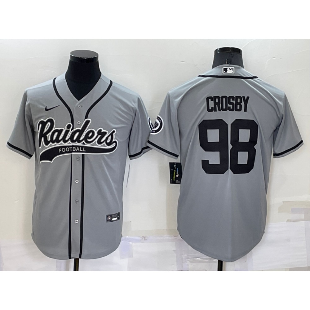 Men's Las Vegas Raiders #98 Maxx Crosby Grey Cool Base Stitched Baseball Jersey