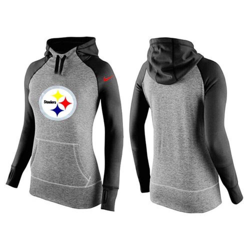 Women'sPittsburgh Steelers Performance Hoodie Grey & Black_1