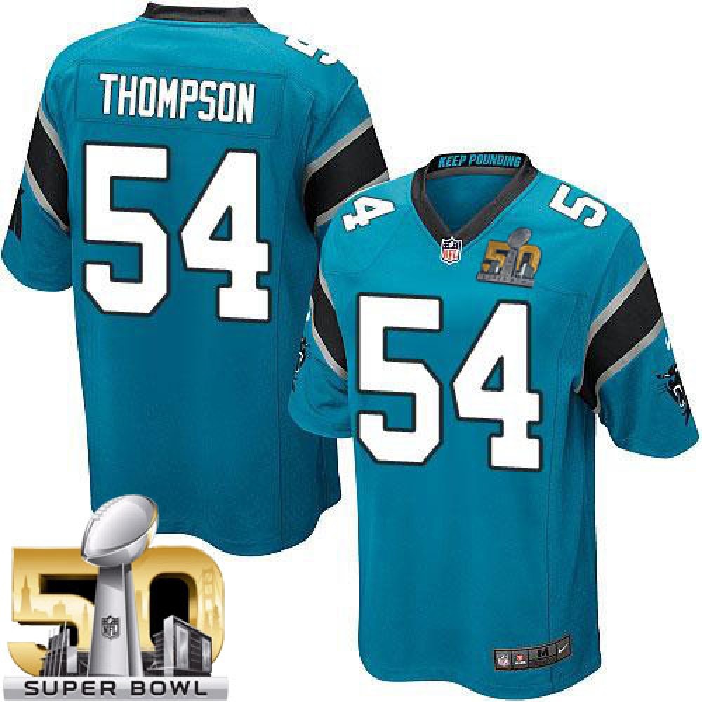 Panthers #54 Shaq Thompson Blue Alternate Super Bowl 50 Youth Stitched NFL Elite Jersey