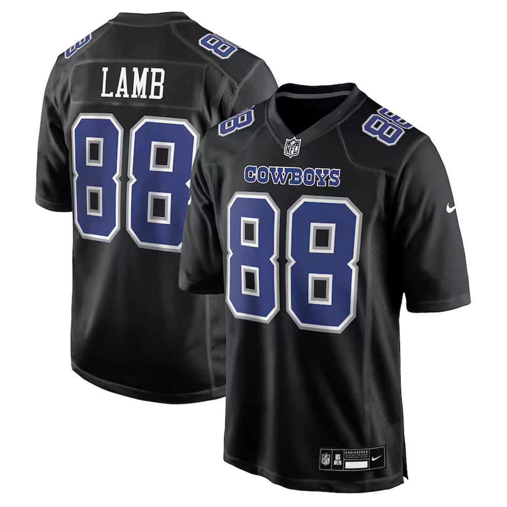 🔥Combo Sale - Dallas Cowboys CeeDee Lamb Nike Carbon Black Fashion Game Jersey & New Era Navy Main 9FIFTY Adjustable Hat