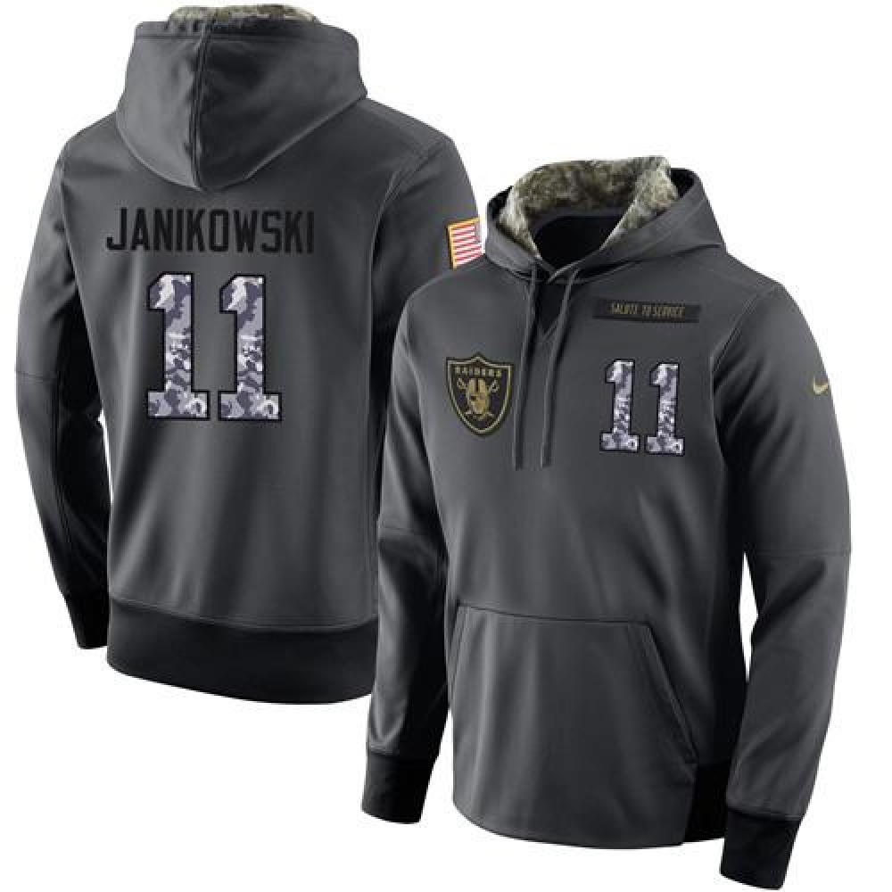 NFL Men'sOakland Raiders #11 Sebastian Janikowski Stitched Black Anthracite Salute to Service Player Performance Hoodie