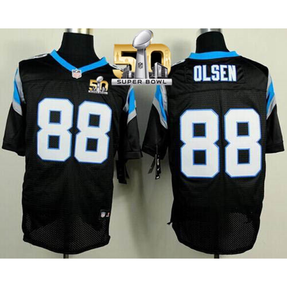 Panthers #88 Greg Olsen Black Team Color Super Bowl 50 Men's Stitched NFL Elite Jersey
