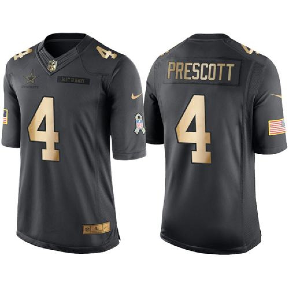 Cowboys #4 Dak Prescott Black Men's Stitched NFL Limited Gold Salute To Service Jersey