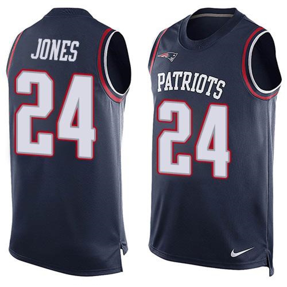 Patriots #24 Cyrus Jones Navy Blue Team Color Men's Stitched NFL Limited Tank Top Jersey