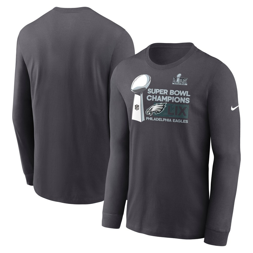 Men's Philadelphia EaglesAnthracite Super Bowl LIX Champions Locker Room Trophy Collection Long Sleeve T-Shirt