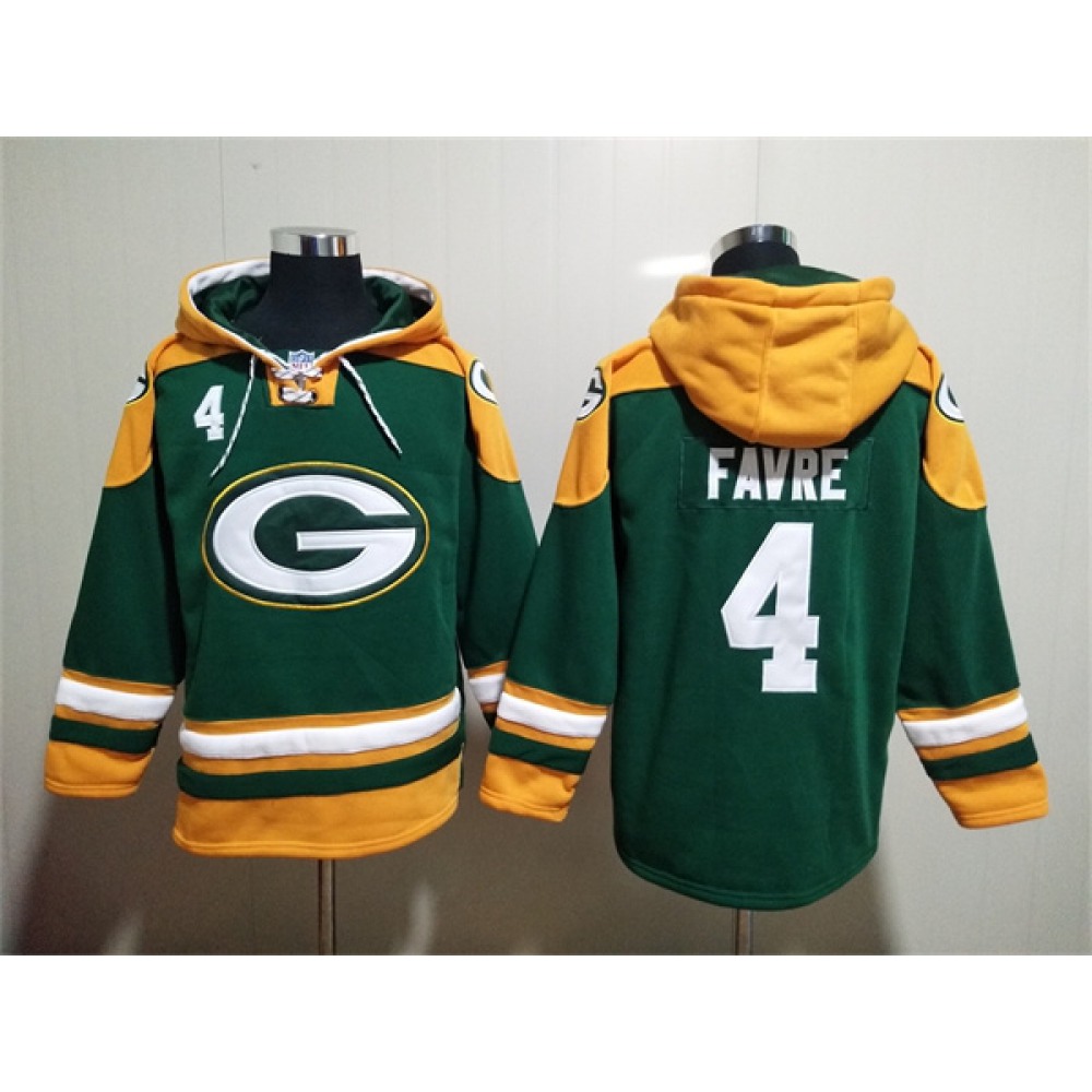 Men's Green Bay Packers #4 Brett Favre Green Lace-Up Pullover Hoodie