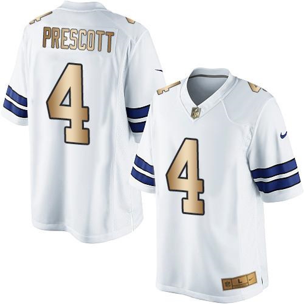 Cowboys #4 Dak Prescott White Men's Stitched NFL Limited Gold Jersey