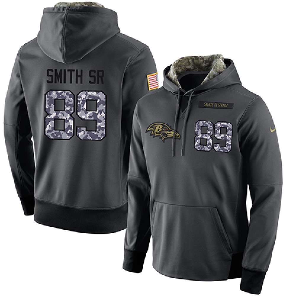 NFL Men'sBaltimore Ravens #89 Steve Smith Sr Stitched Black Anthracite Salute to Service Player Performance Hoodie
