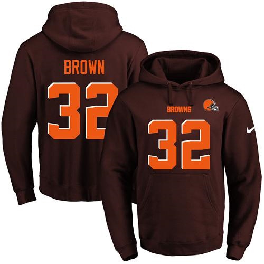 Browns #32 Jim Brown Brown Name & Number Pullover NFL Hoodie