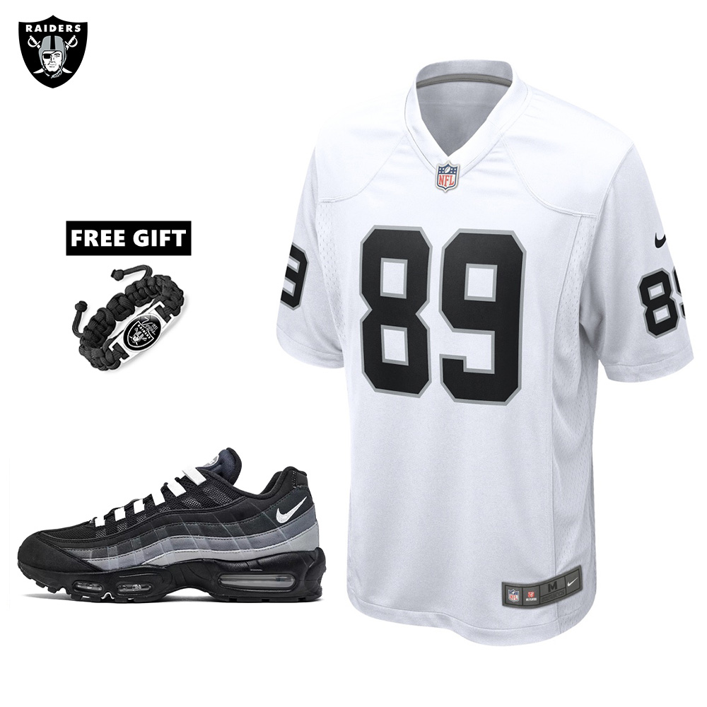 🔥Combo Sale - Las Vegas Raiders Brock Bowers Nike White Game Jersey & Air Max 95 Team Color Sneakers