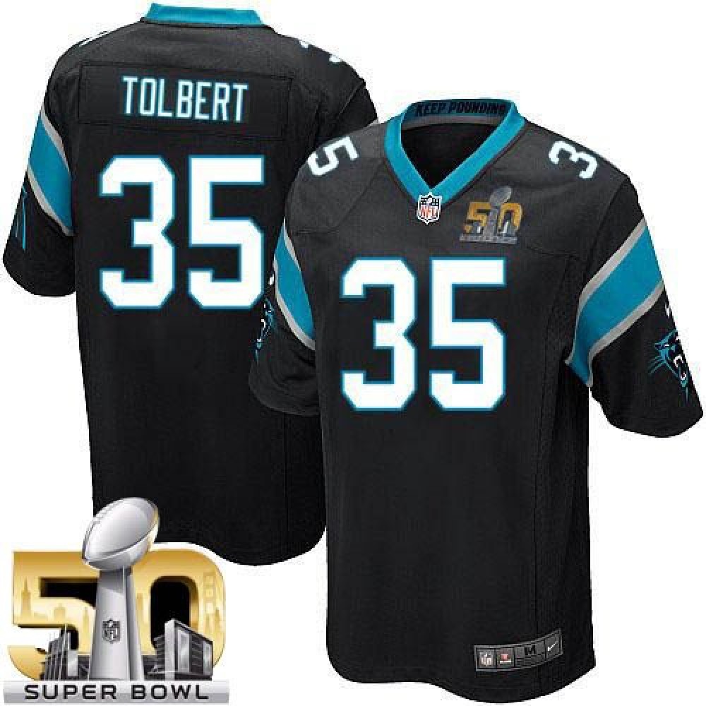 Panthers #35 Mike Tolbert Black Team Color Super Bowl 50 Youth Stitched NFL Elite Jersey