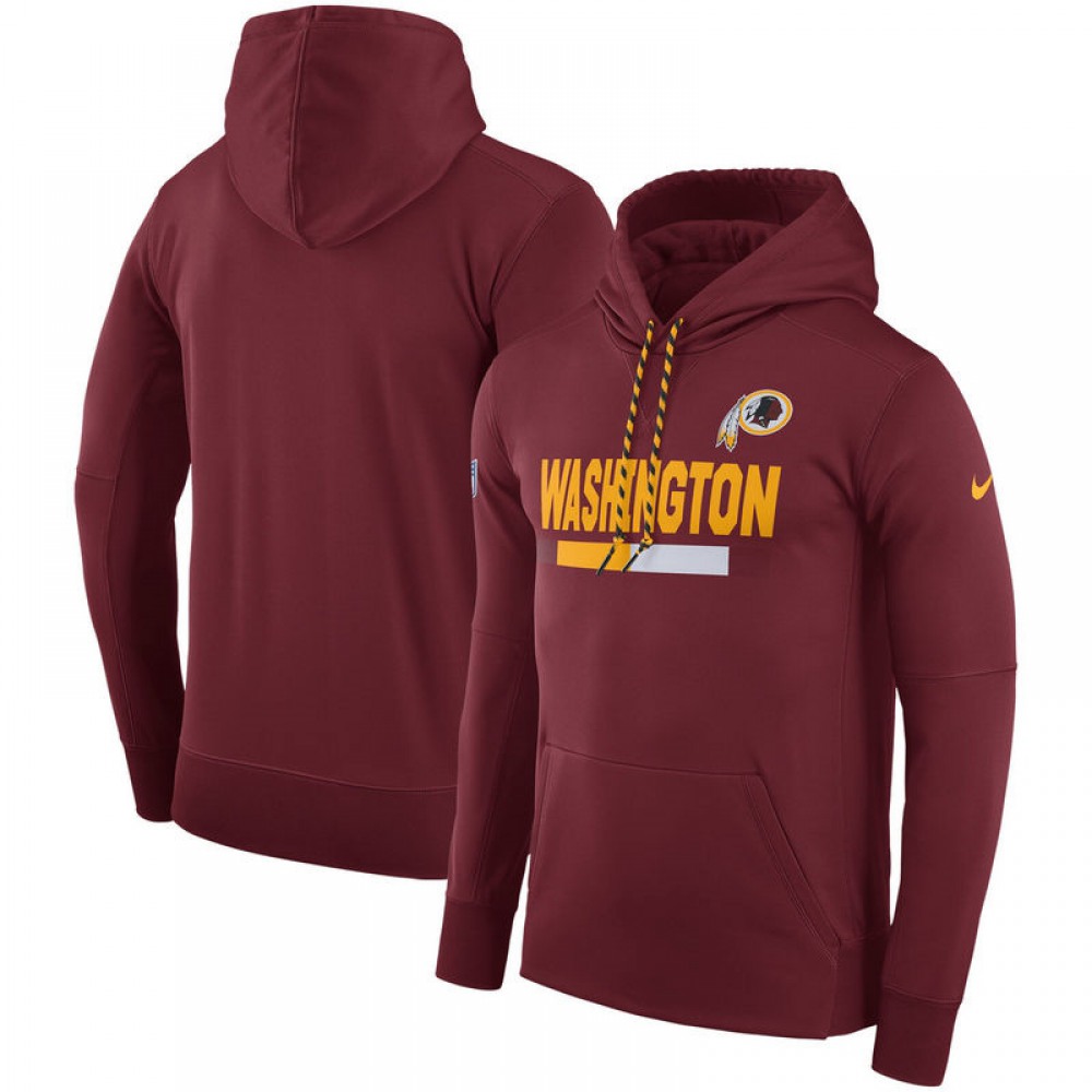 Men's Washington RedskinsBurgundy Sideline Team Name Performance Pullover Hoodie