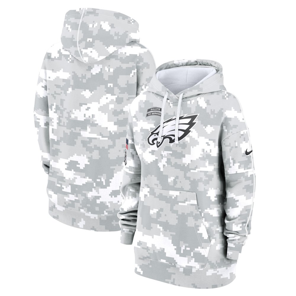 Women's Philadelphia EaglesArctic Camo 2024 Salute To Service Club Fleece Pullover Hoodie