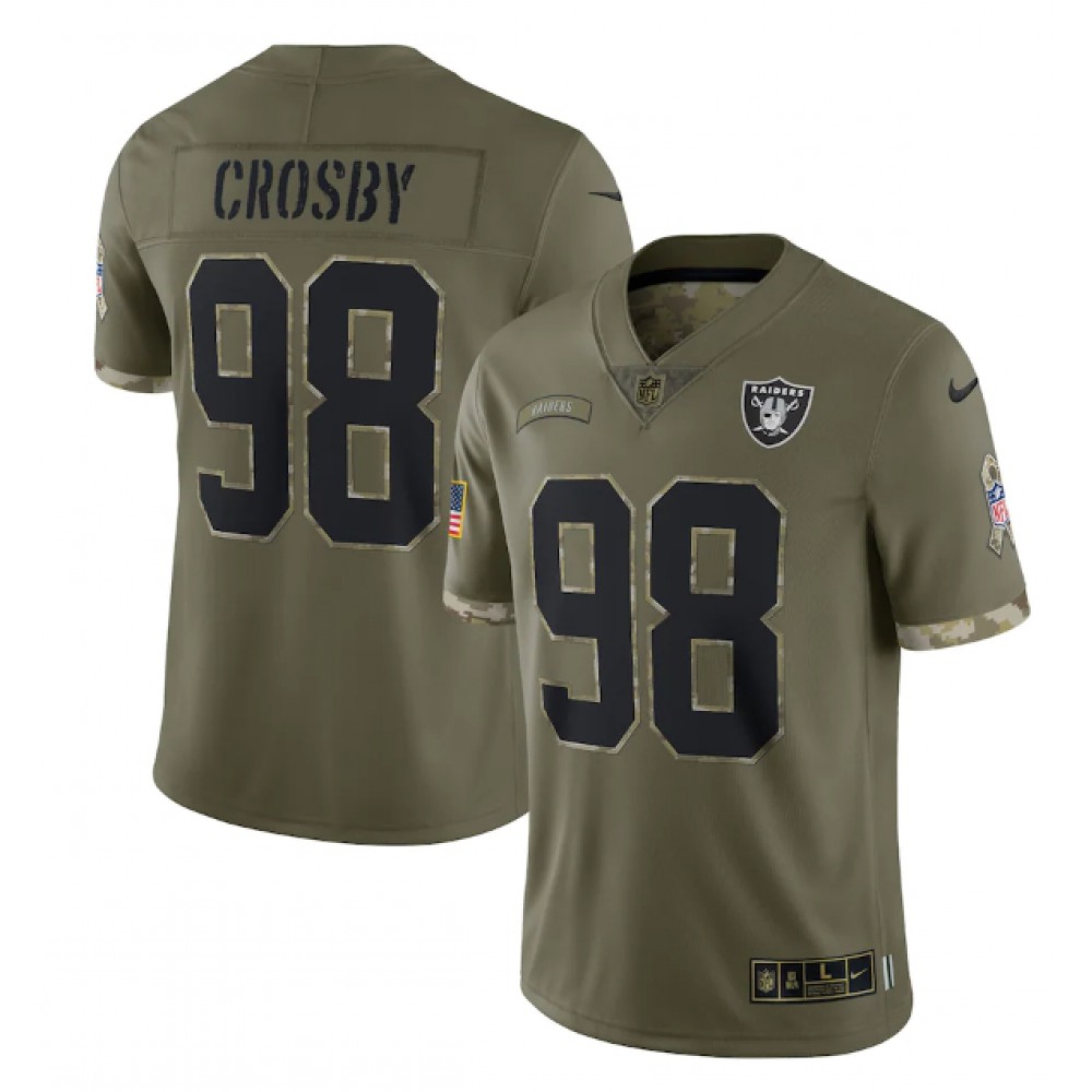 Men's Las Vegas Raiders #98 Maxx Crosby Olive 2022 Salute To Service Limited Stitched Jersey