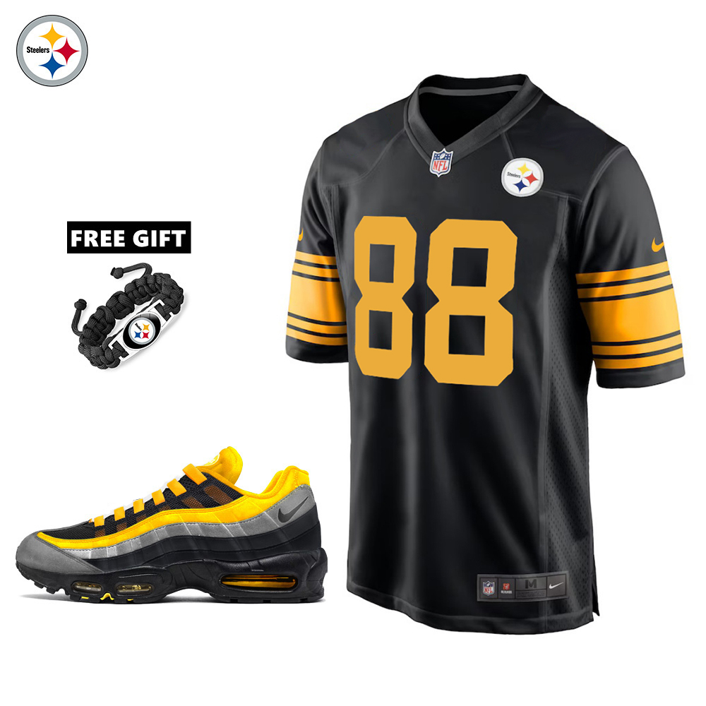 🔥Combo Sale - Pittsburgh Steelers Pat Freiermuth Nike Black Alternate Game Jersey & Air Max 95 Team Color Sneakers