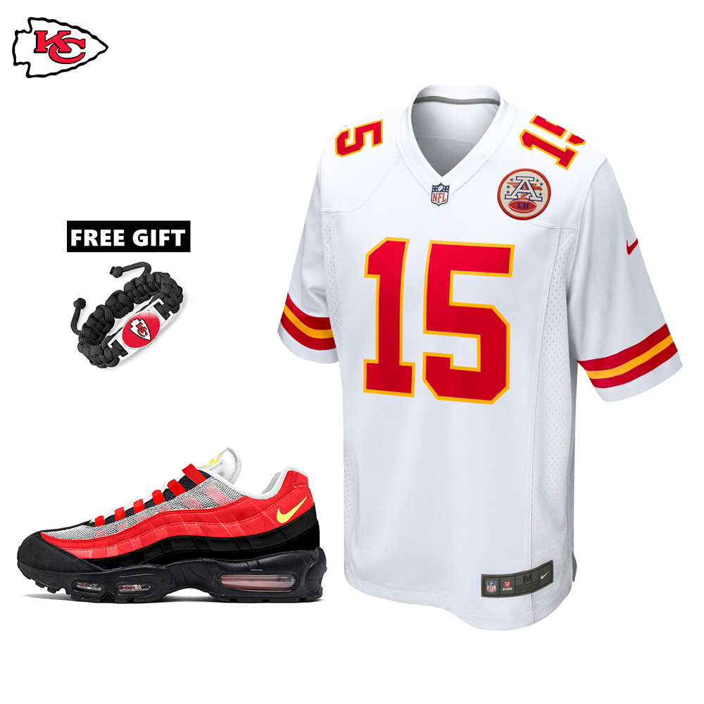 🔥Combo Sale - Kansas City Chiefs Patrick Mahomes Nike White Game Jersey & Air Max 90 Classic Sneakers
