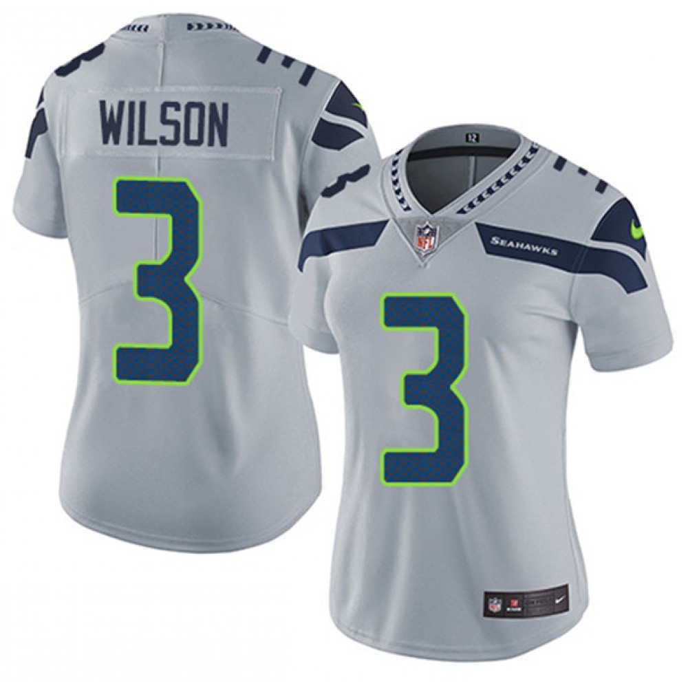 Women's Seattle Seahawks #3 Russell Wilson Gray Untouchable Limited Stitched Jersey(Run Small)