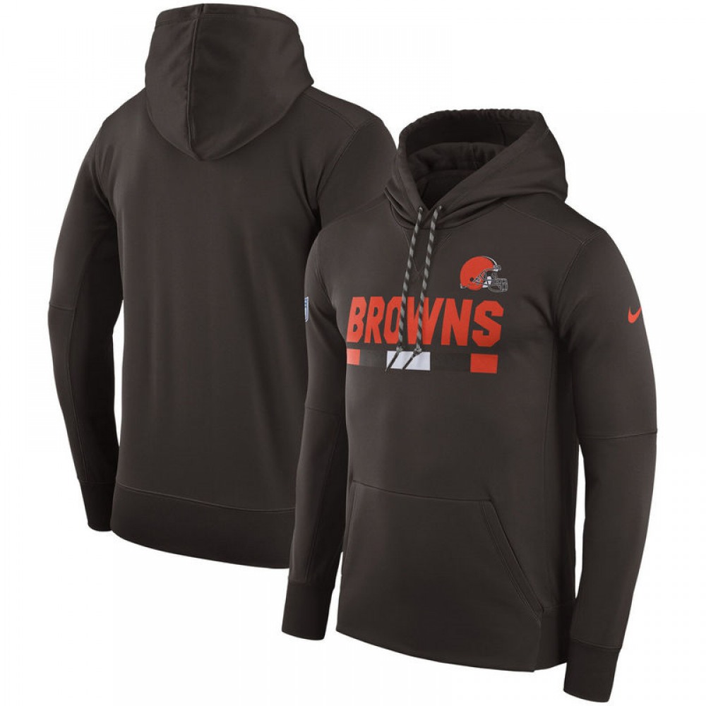 Men's Cleveland BrownsBrown Sideline Team Name Performance Pullover Hoodie