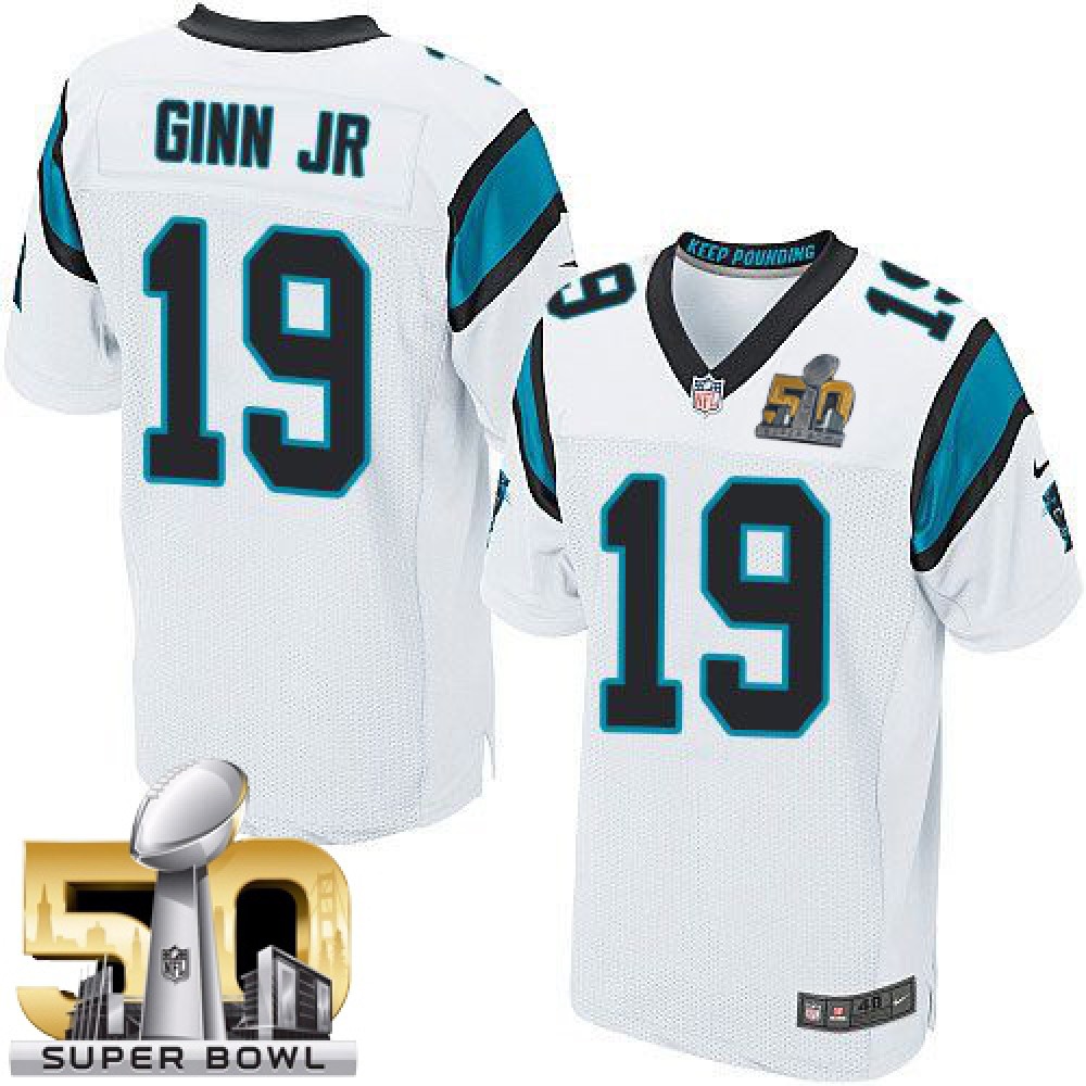Panthers #19 Ted Ginn Jr White Super Bowl 50 Men's Stitched NFL Elite Jersey