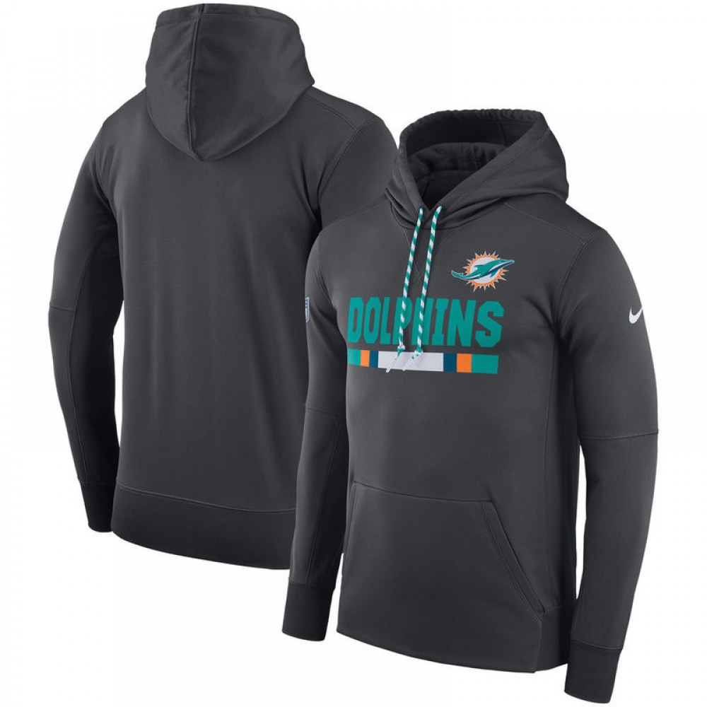 Men's Miami DolphinsCharcoal Sideline Team Name Performance Pullover Hoodie